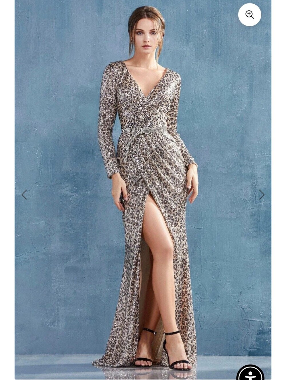 Leopard Print Long Sleeve Dress Size 6 Formal Gown Modest Maxi Kaftan HOCO Gala